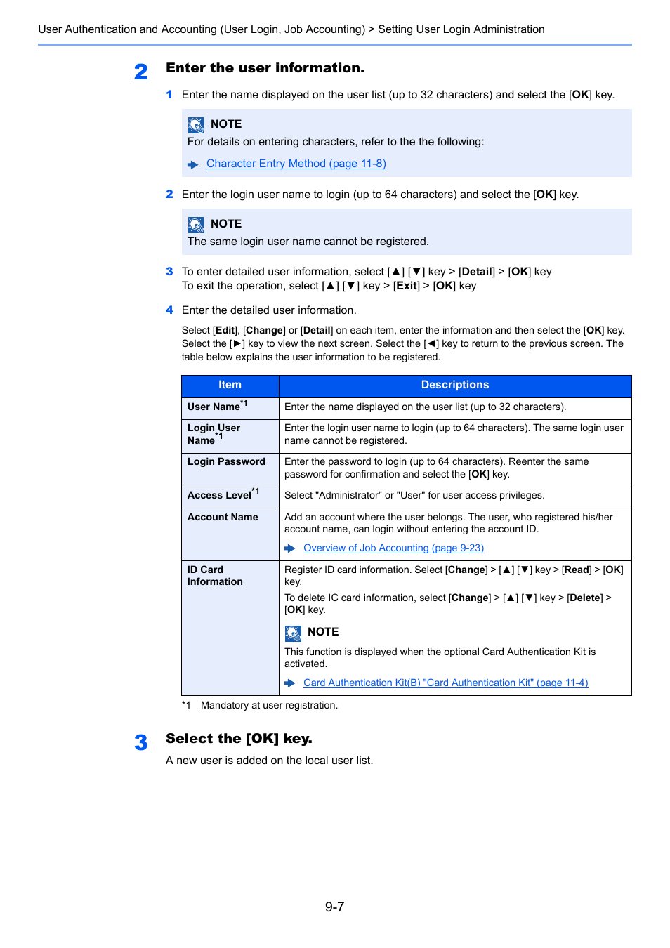 Enter the user information, Select the [ok] key | Kyocera Ecosys m2040dn User Manual | Page 291 / 410