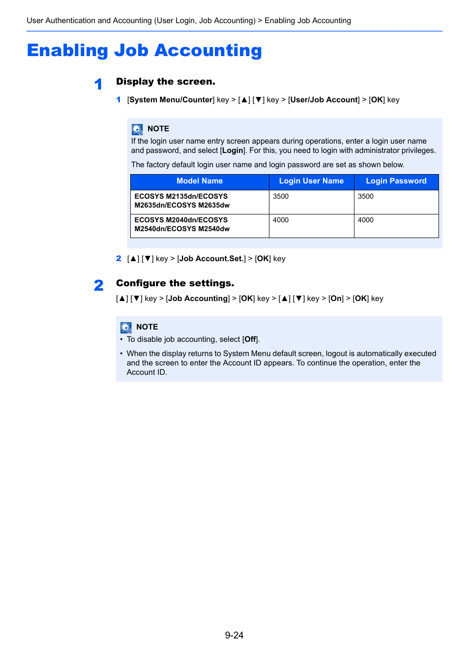 Enabling job accounting, Enabling job accounting -24 | Kyocera Ecosys m2040dn User Manual | Page 308 / 410