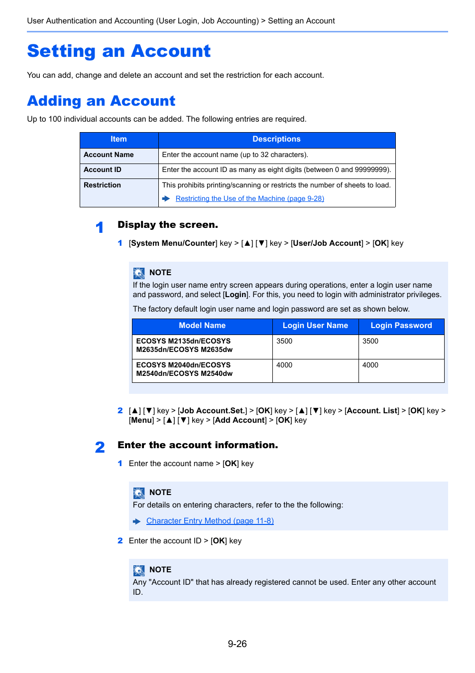 Setting an account, Adding an account, Setting an account -26 | Adding an account -26, Ccount | Kyocera Ecosys m2040dn User Manual | Page 310 / 410