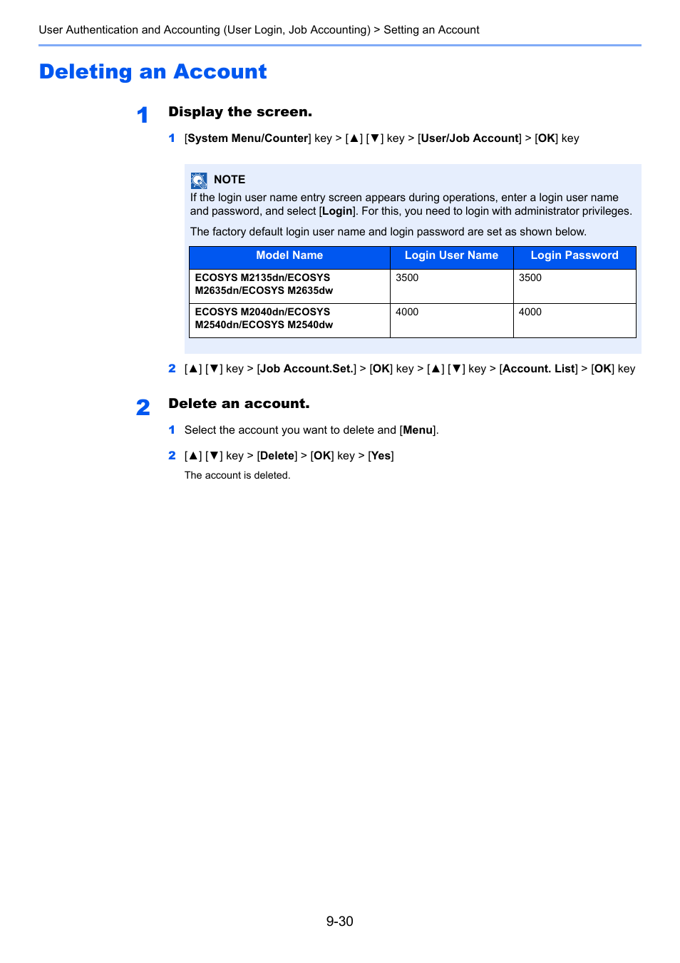 Deleting an account, Deleting an account -30 | Kyocera Ecosys m2040dn User Manual | Page 314 / 410