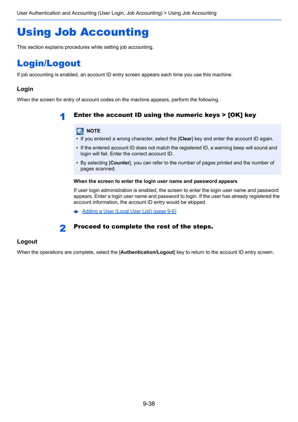 Using job accounting, Login/logout, Using job accounting -38 | Login/logout -38 | Kyocera Ecosys m2040dn User Manual | Page 322 / 410