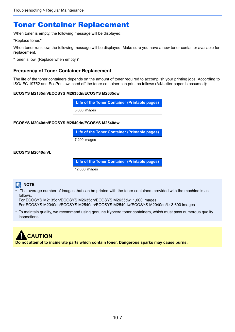 Toner container replacement, Toner container replacement -7, Caution | Kyocera Ecosys m2040dn User Manual | Page 331 / 410