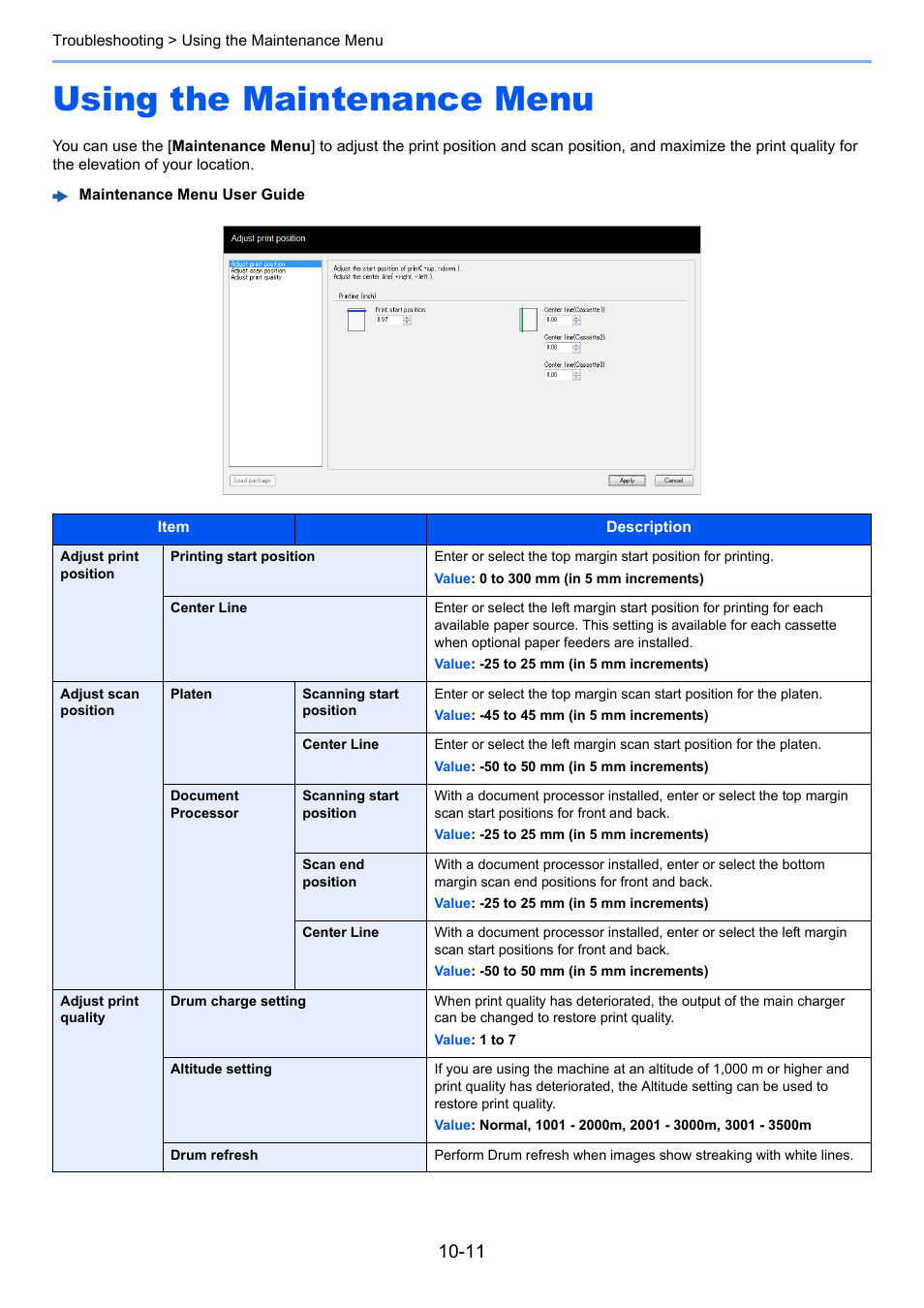 Using the maintenance menu, Using the maintenance menu -11 | Kyocera Ecosys m2040dn User Manual | Page 335 / 410