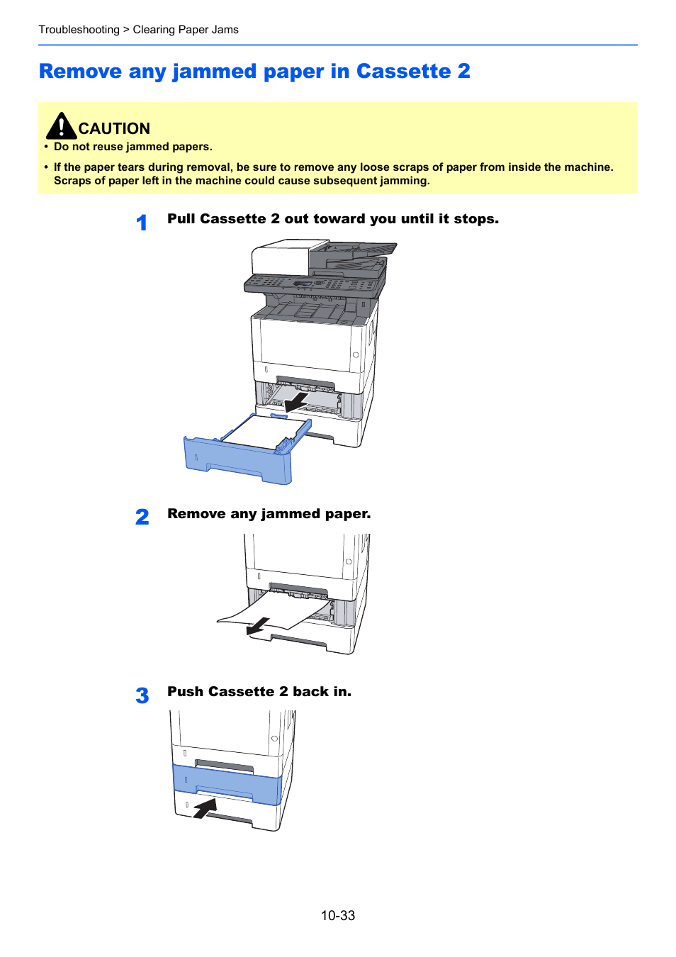 Remove any jammed paper in cassette 2, Remove any jammed paper in cassette 2 -33 | Kyocera Ecosys m2040dn User Manual | Page 357 / 410