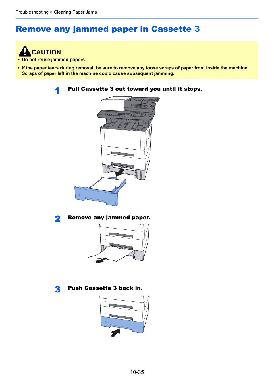 Remove any jammed paper in cassette 3, Remove any jammed paper in cassette 3 -35 | Kyocera Ecosys m2040dn User Manual | Page 359 / 410