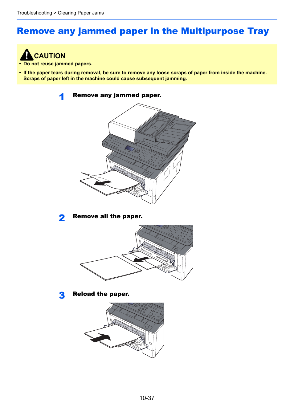 Remove any jammed paper in the multipurpose tray | Kyocera Ecosys m2040dn User Manual | Page 361 / 410