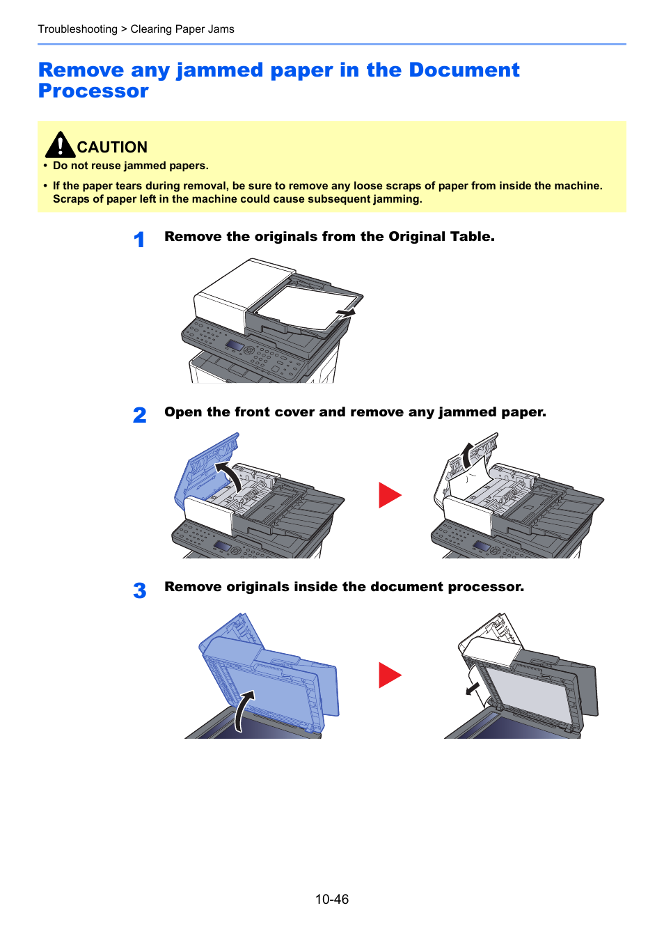 Remove any jammed paper in the document processor | Kyocera Ecosys m2040dn User Manual | Page 370 / 410