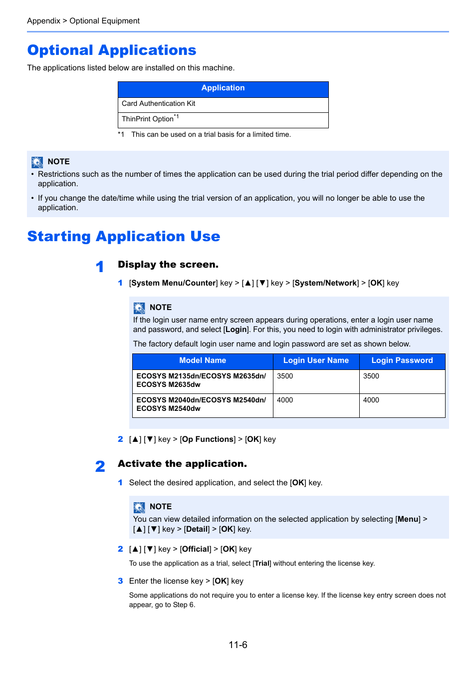 Optional applications, Starting application use | Kyocera Ecosys m2040dn User Manual | Page 377 / 410