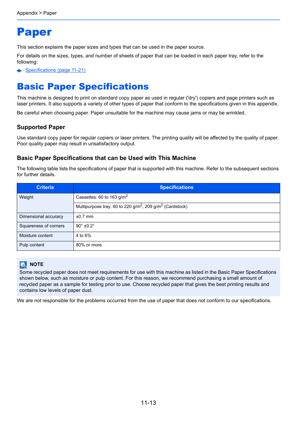 Paper, Basic paper specifications, Paper -13 | Basic paper specifications -13 | Kyocera Ecosys m2040dn User Manual | Page 384 / 410