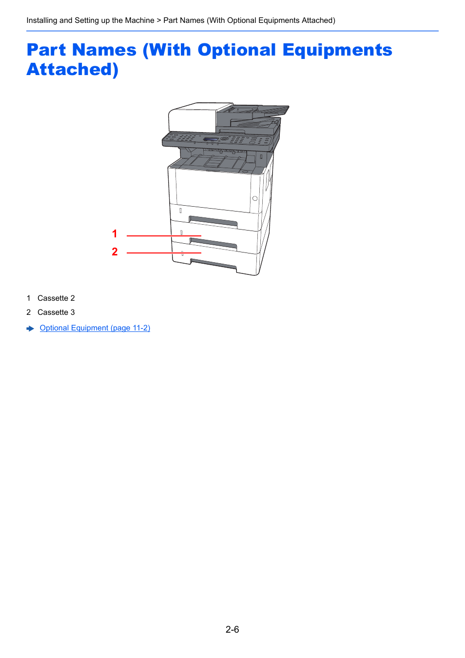 Part names (with optional equipments attached), Part names (with optional equipments attached) -6, Part names (with optional equipments | Attached) -6 | Kyocera Ecosys m2040dn User Manual | Page 54 / 410