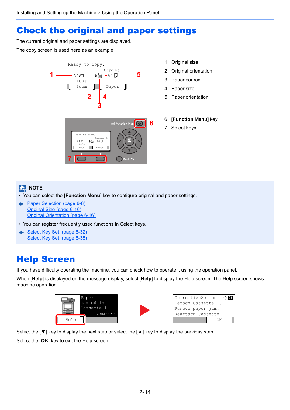 Check the original and paper settings, Help screen | Kyocera Ecosys m2040dn User Manual | Page 62 / 410