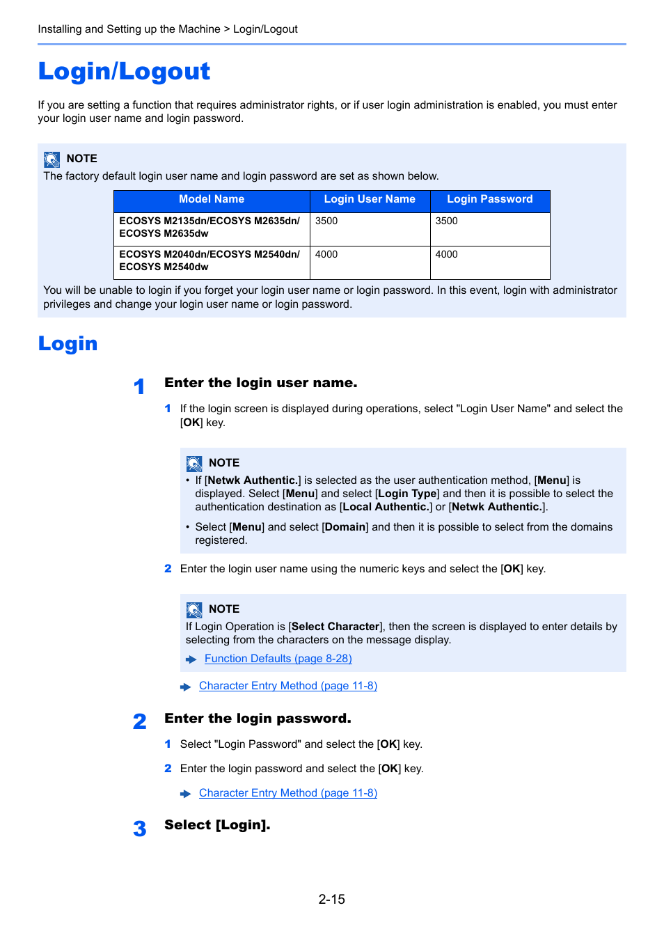 Login/logout, Login, Login/logout -15 | Login -15 | Kyocera Ecosys m2040dn User Manual | Page 63 / 410