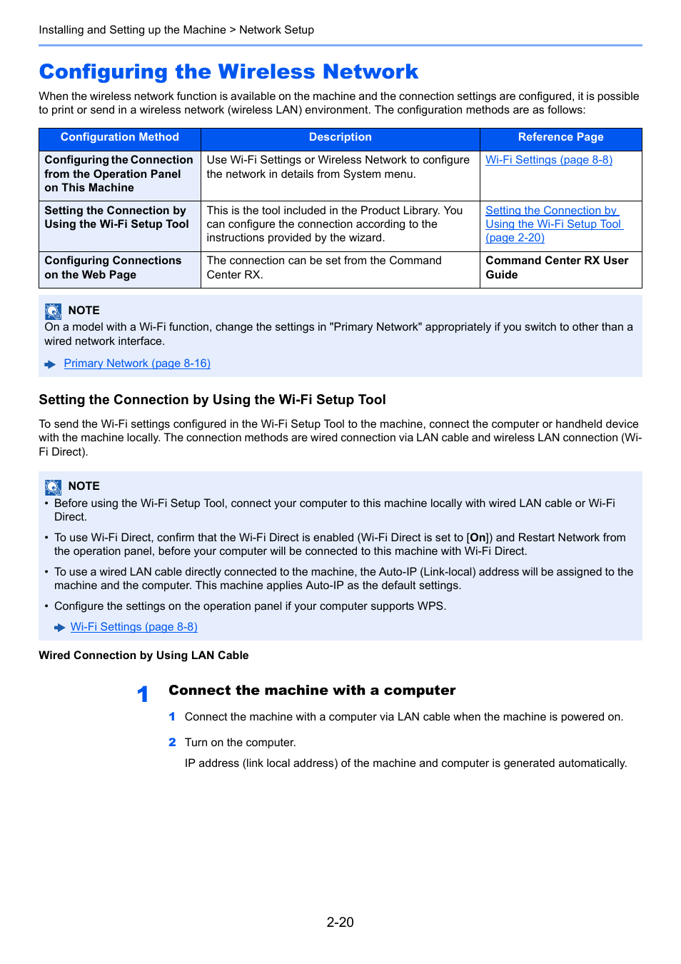 Configuring the wireless network, Configuring the wireless network -20 | Kyocera Ecosys m2040dn User Manual | Page 68 / 410