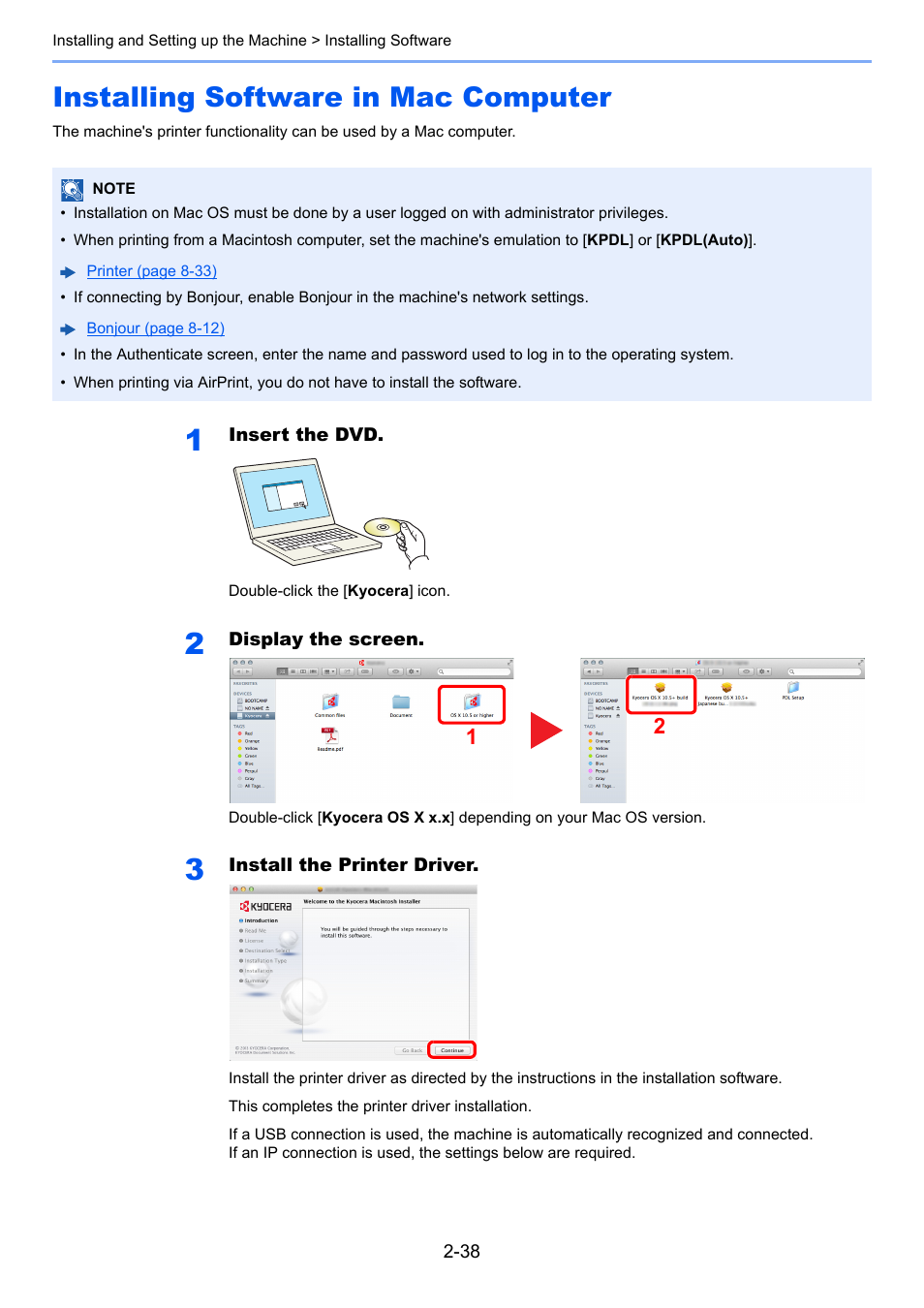 Installing software in mac computer, Installing software in mac computer -38, Installing software | In mac computer -38 | Kyocera Ecosys m2040dn User Manual | Page 86 / 410