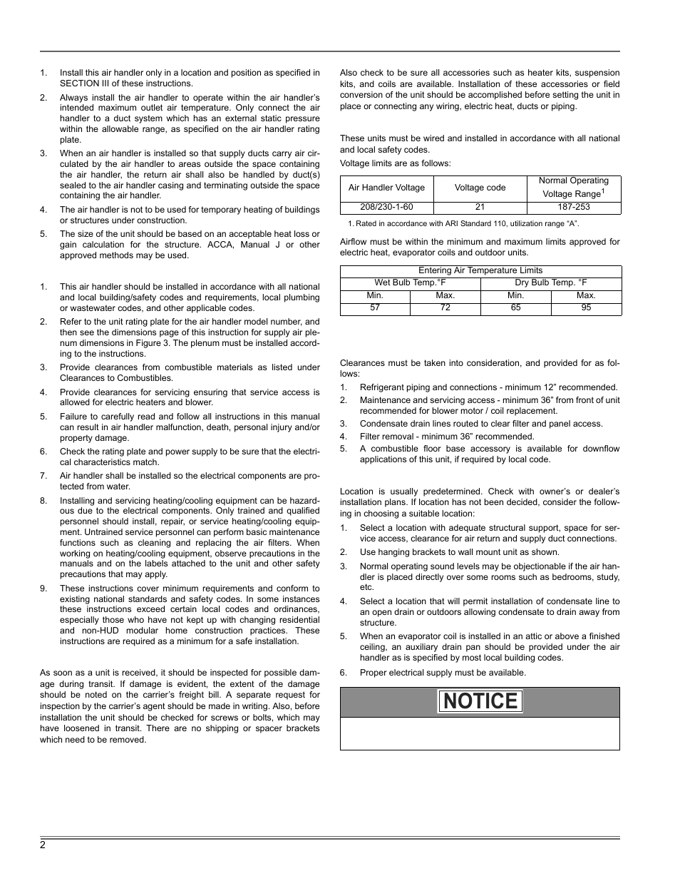 Notice | Thermo Pride Air Handler MA User Manual | Page 18 / 32