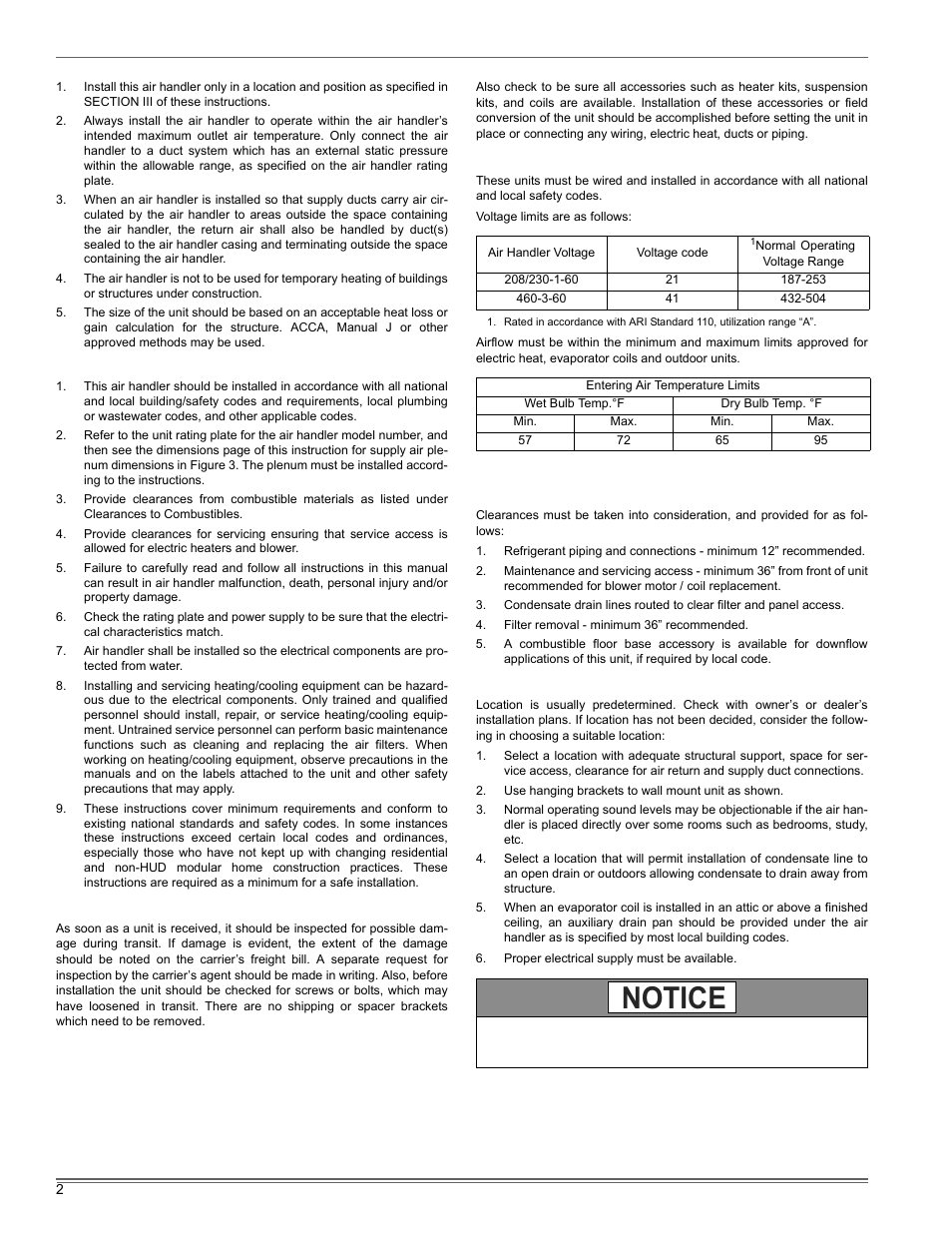 Notice | Thermo Pride Air Handler MA User Manual | Page 2 / 32