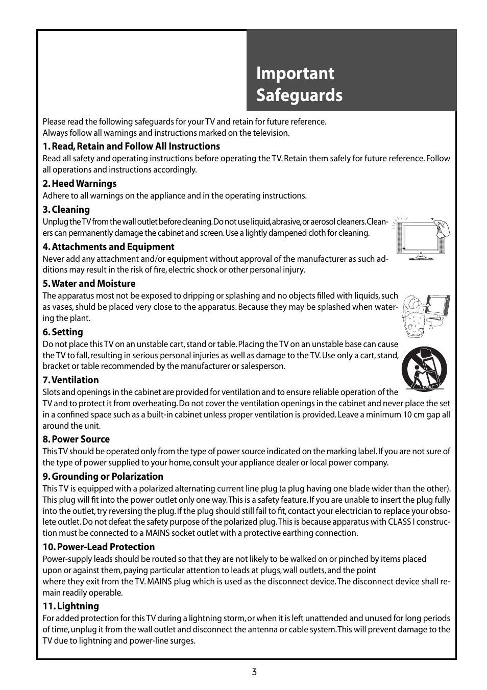 Important safeguards | Daewoo DLT-42G1 User Manual | Page 3 / 56
