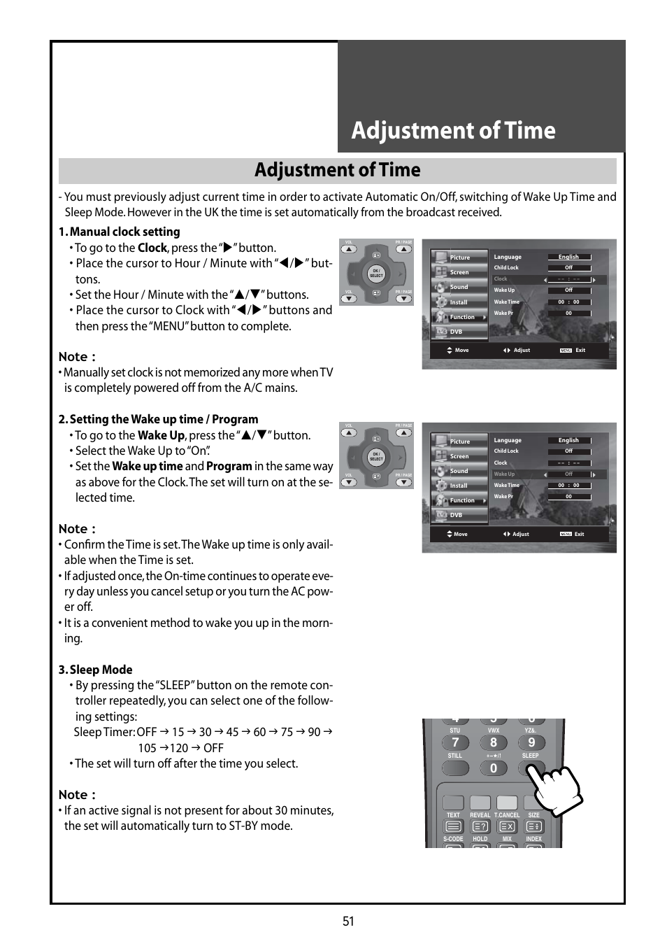 Adjustment of time | Daewoo DLT-42G1 User Manual | Page 51 / 56