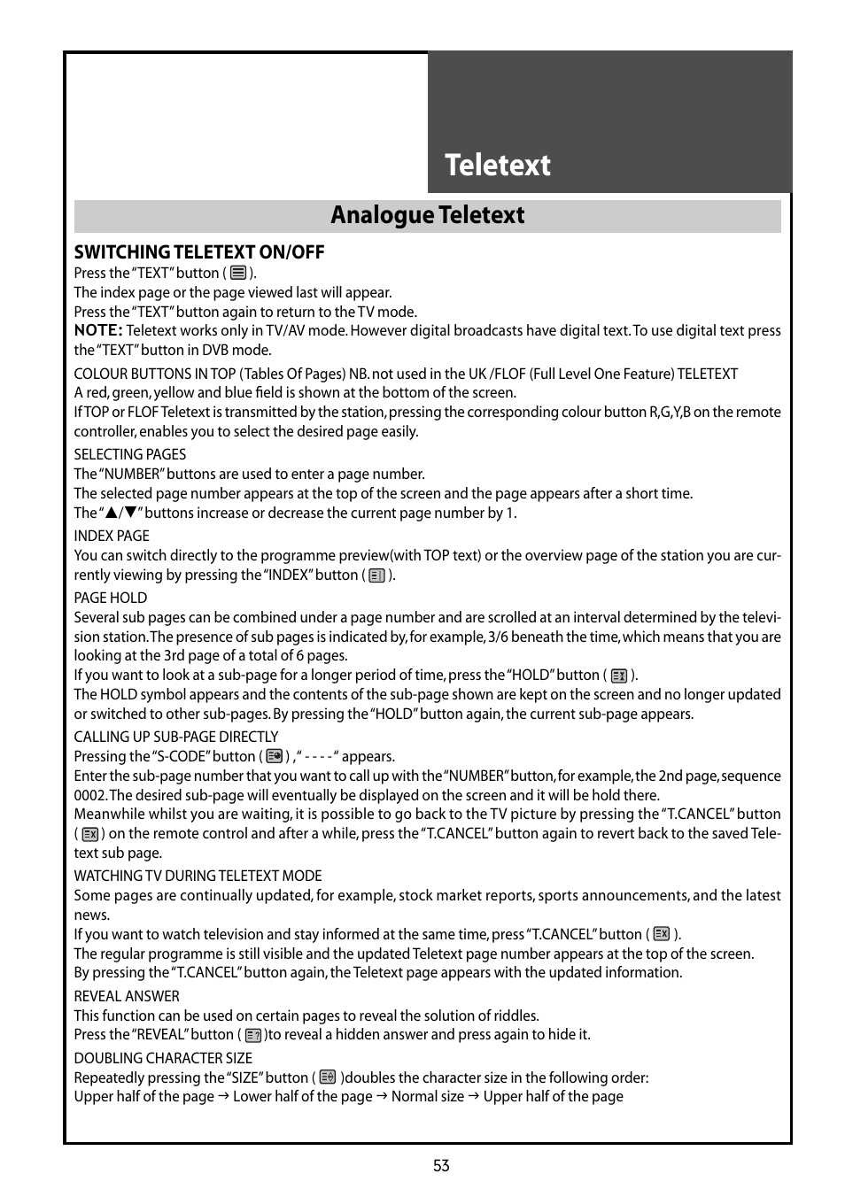 Teletext, Analogue teletext | Daewoo DLT-42G1 User Manual | Page 53 / 56