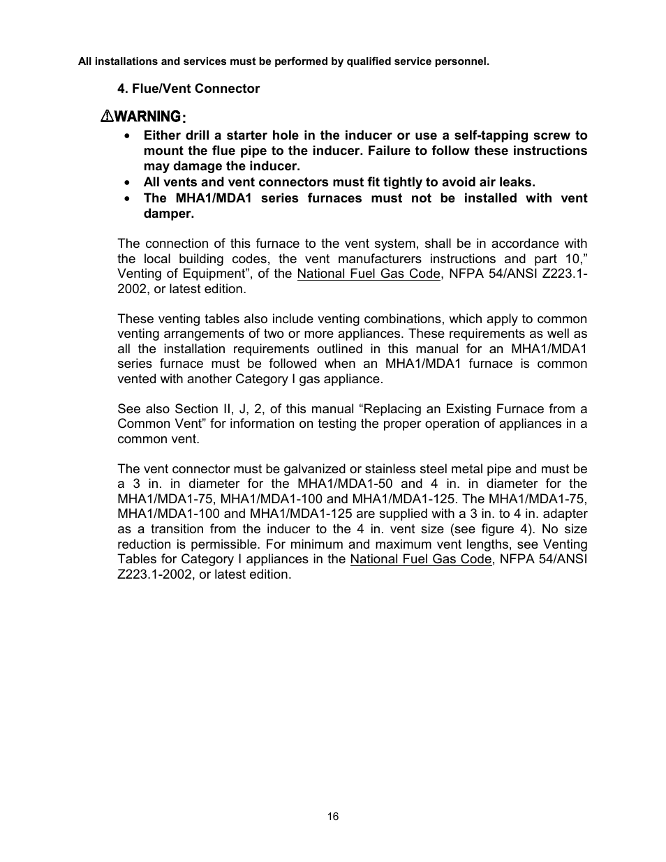 Flue/vent connector | Thermo Pride Gas/Propane Furnace Induced Draft Highboy/Counterflow/Horizontal MHA1 User Manual | Page 19 / 61