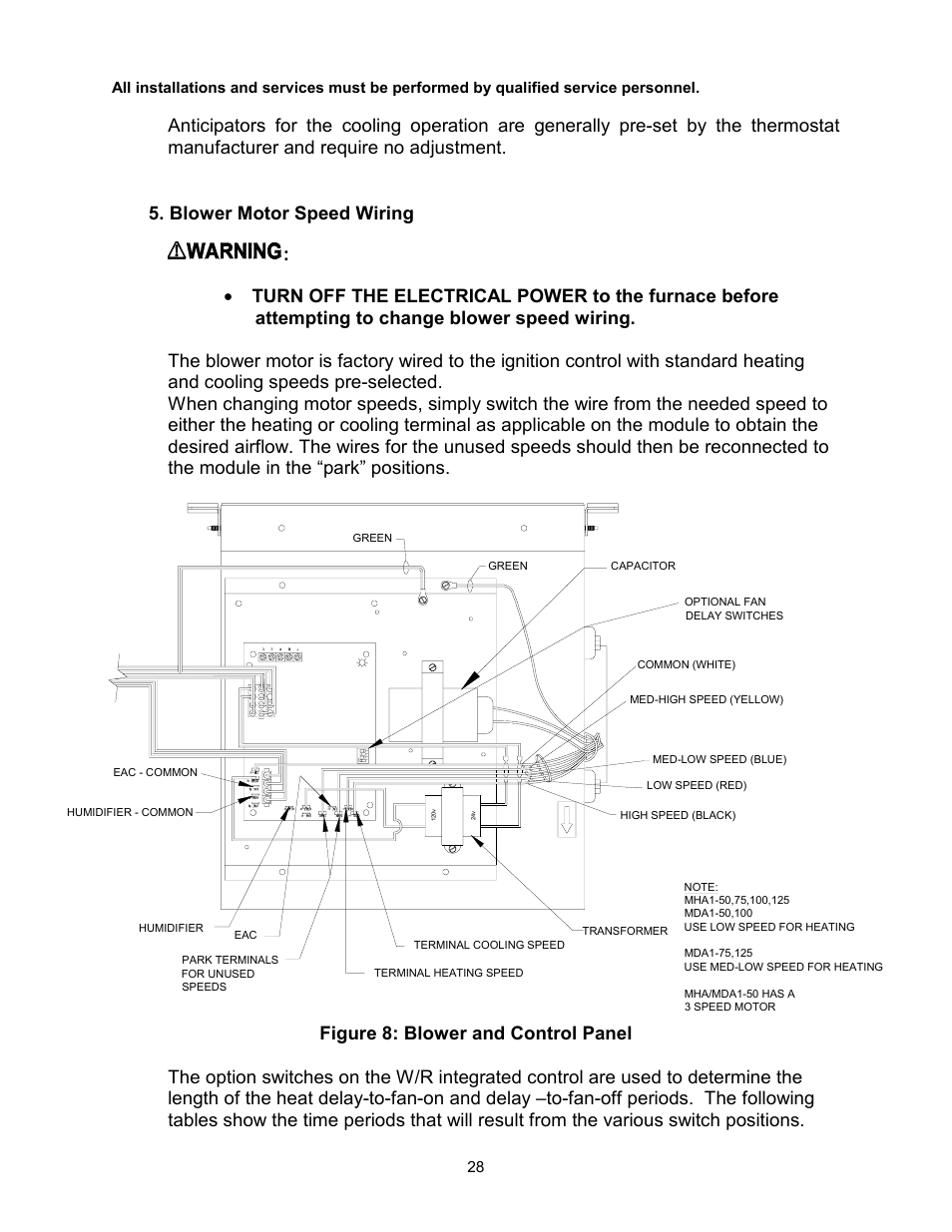 Blower motor speed wiring | Thermo Pride Gas/Propane Furnace Induced Draft Highboy/Counterflow/Horizontal MHA1 User Manual | Page 31 / 61