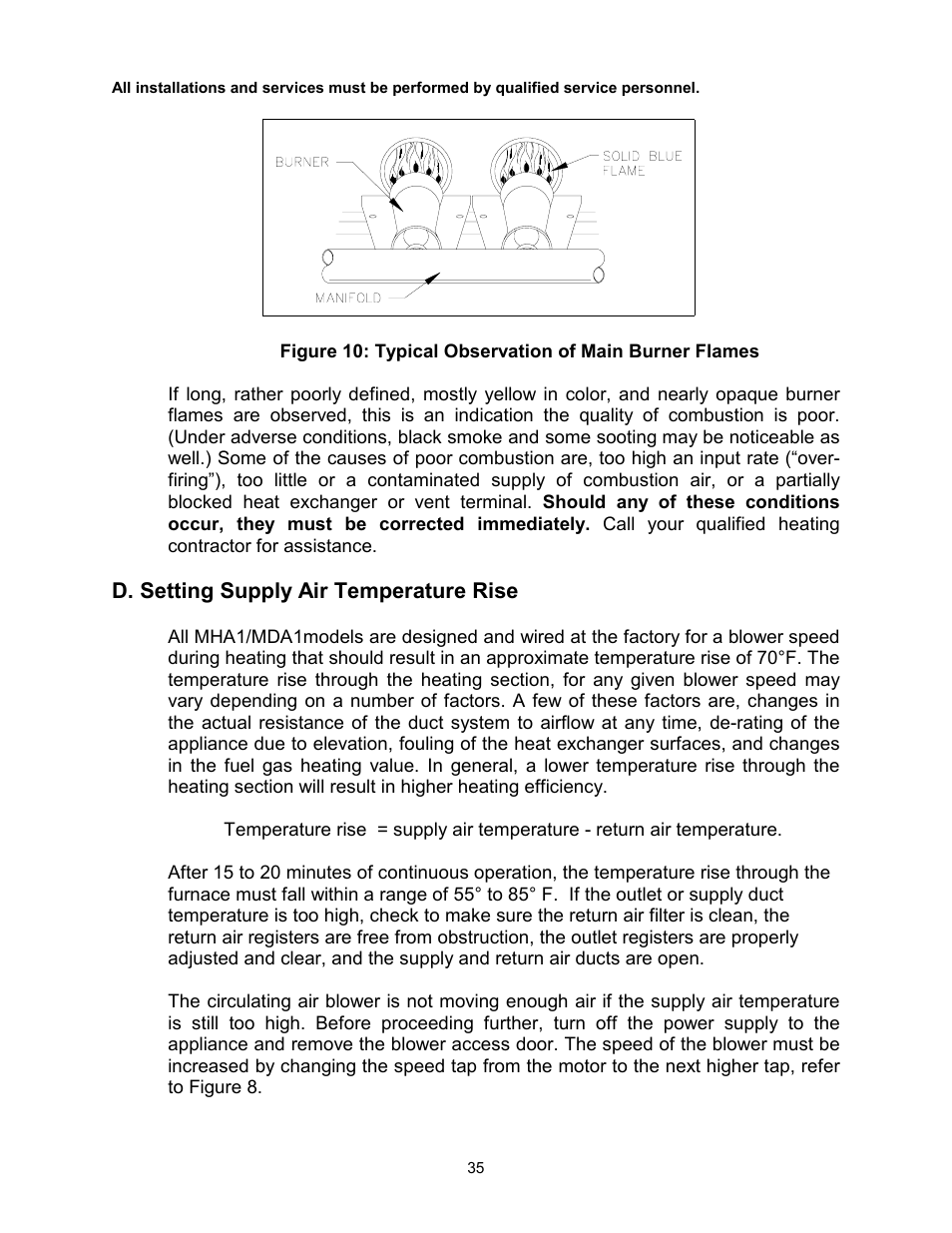 D. setting supply air temperature rise | Thermo Pride Gas/Propane Furnace Induced Draft Highboy/Counterflow/Horizontal MHA1 User Manual | Page 38 / 61