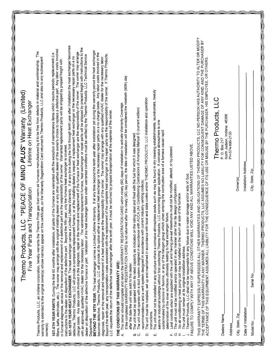 Thermo Pride Gas/Propane Furnace Induced Draft Highboy/Counterflow/Horizontal MHA1 User Manual | Page 61 / 61