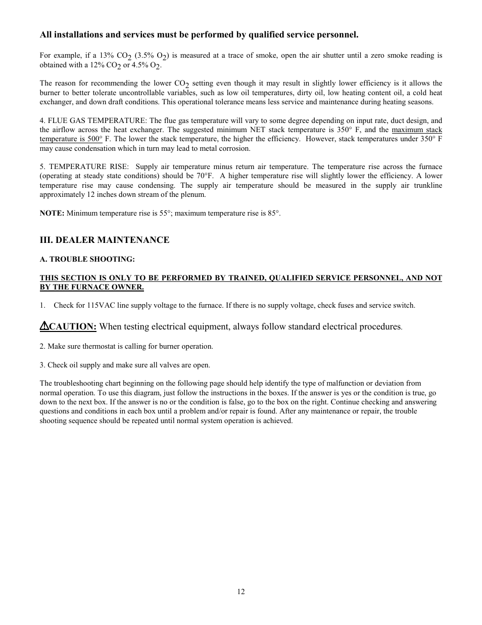 Iii. dealer maintenance | Thermo Pride Oil Furnace (general service and maintenance) User Manual | Page 14 / 20
