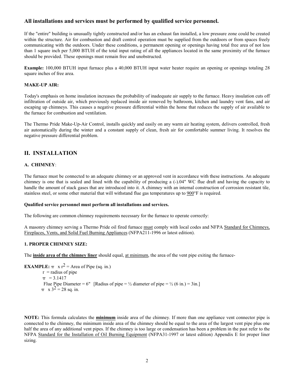 Ii. installation | Thermo Pride Oil Furnace (general service and maintenance) User Manual | Page 4 / 20