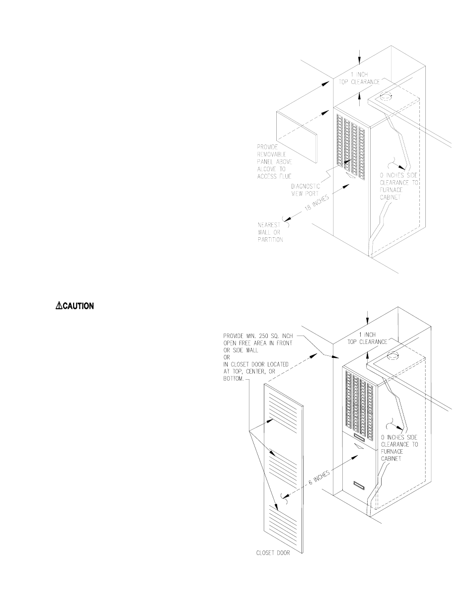 E. alcove installation, F. closet installation | Thermo Pride OMD-70 User Manual | Page 17 / 49