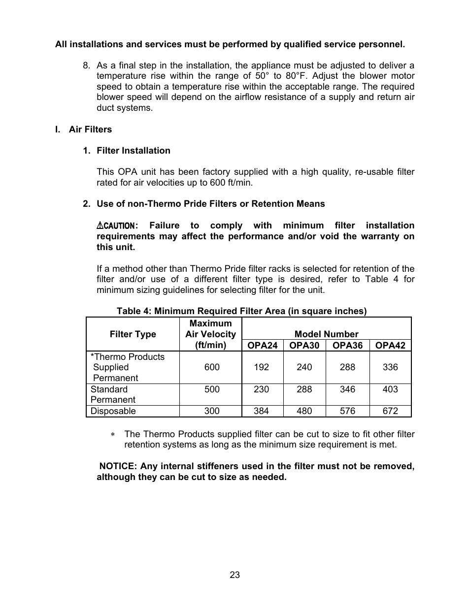 Thermo Pride MODEL OPA User Manual | Page 24 / 91