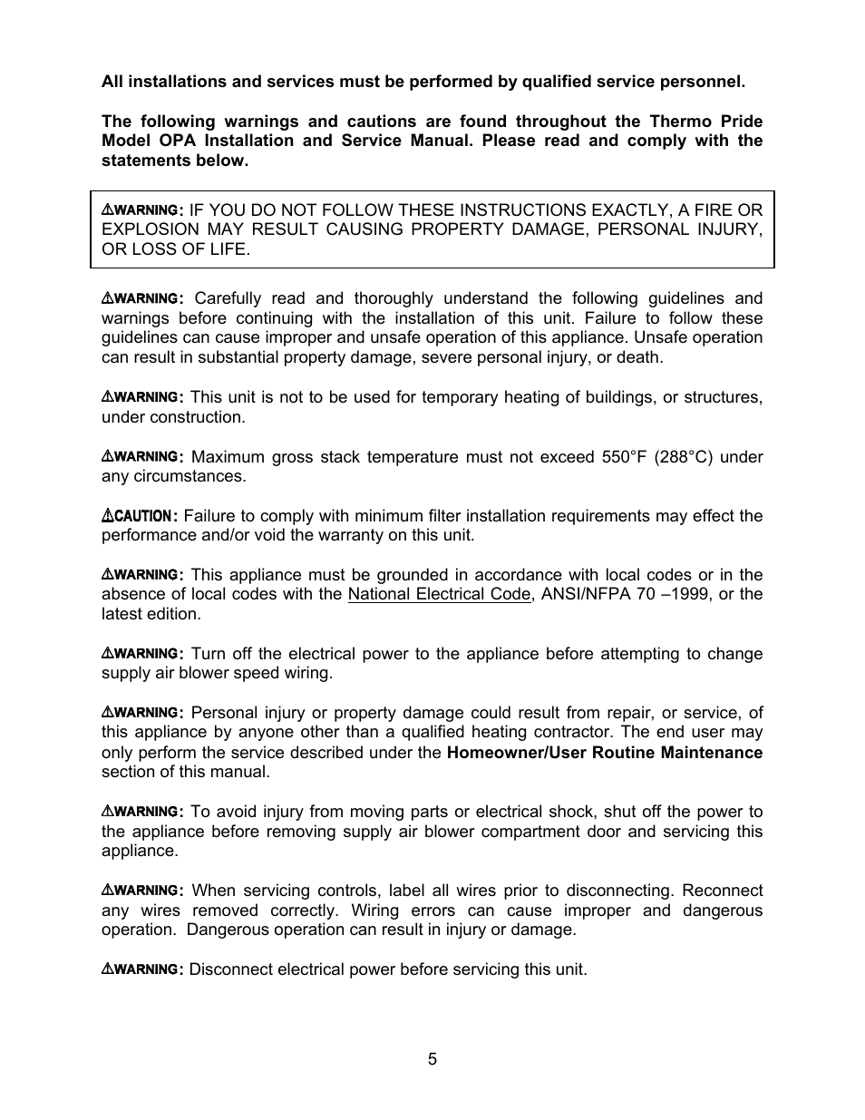Thermo Pride MODEL OPA User Manual | Page 6 / 91
