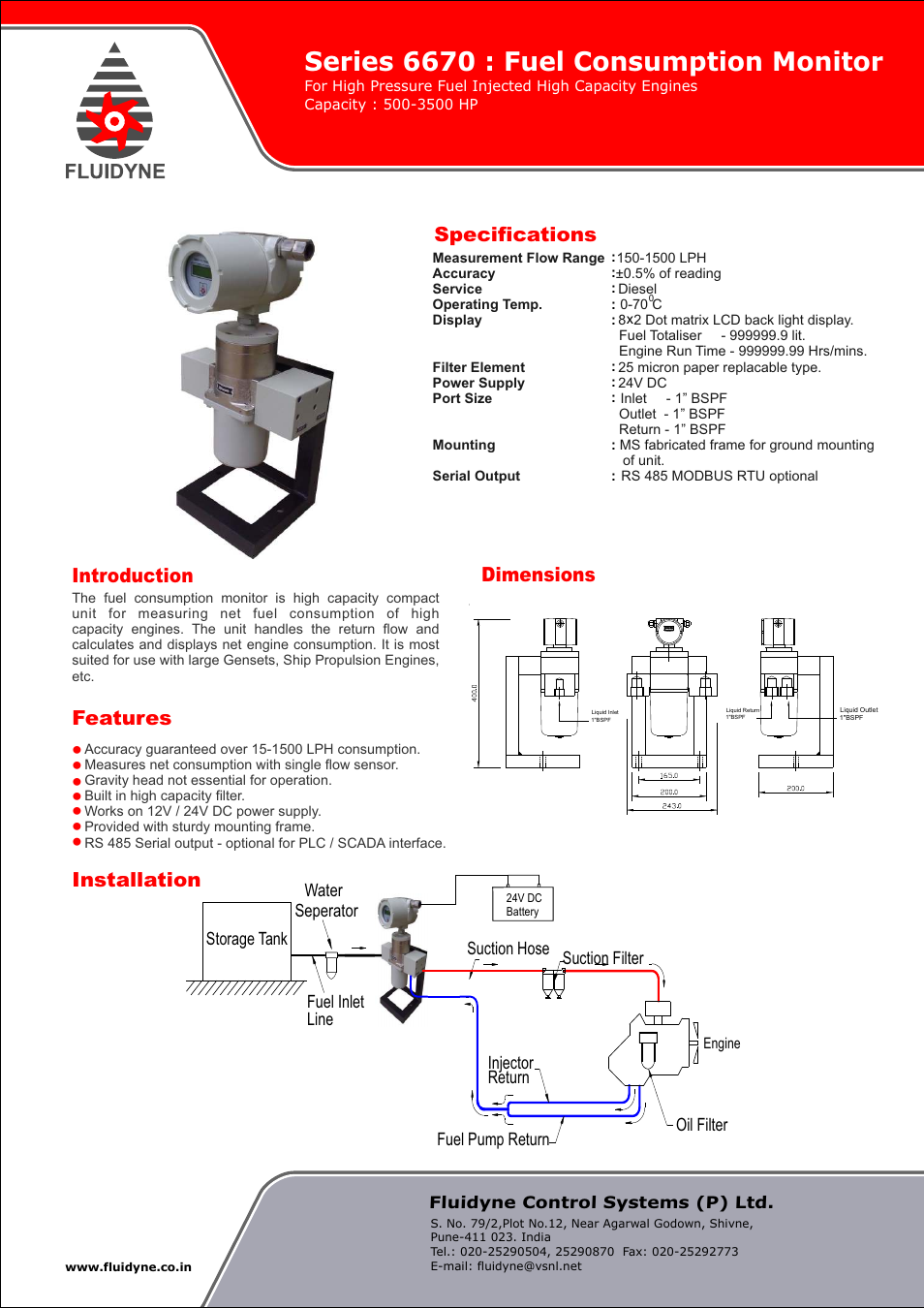 Fluidyne Control Systems 6670 Series Fuel Consumption Monitor User Manual | 1 page