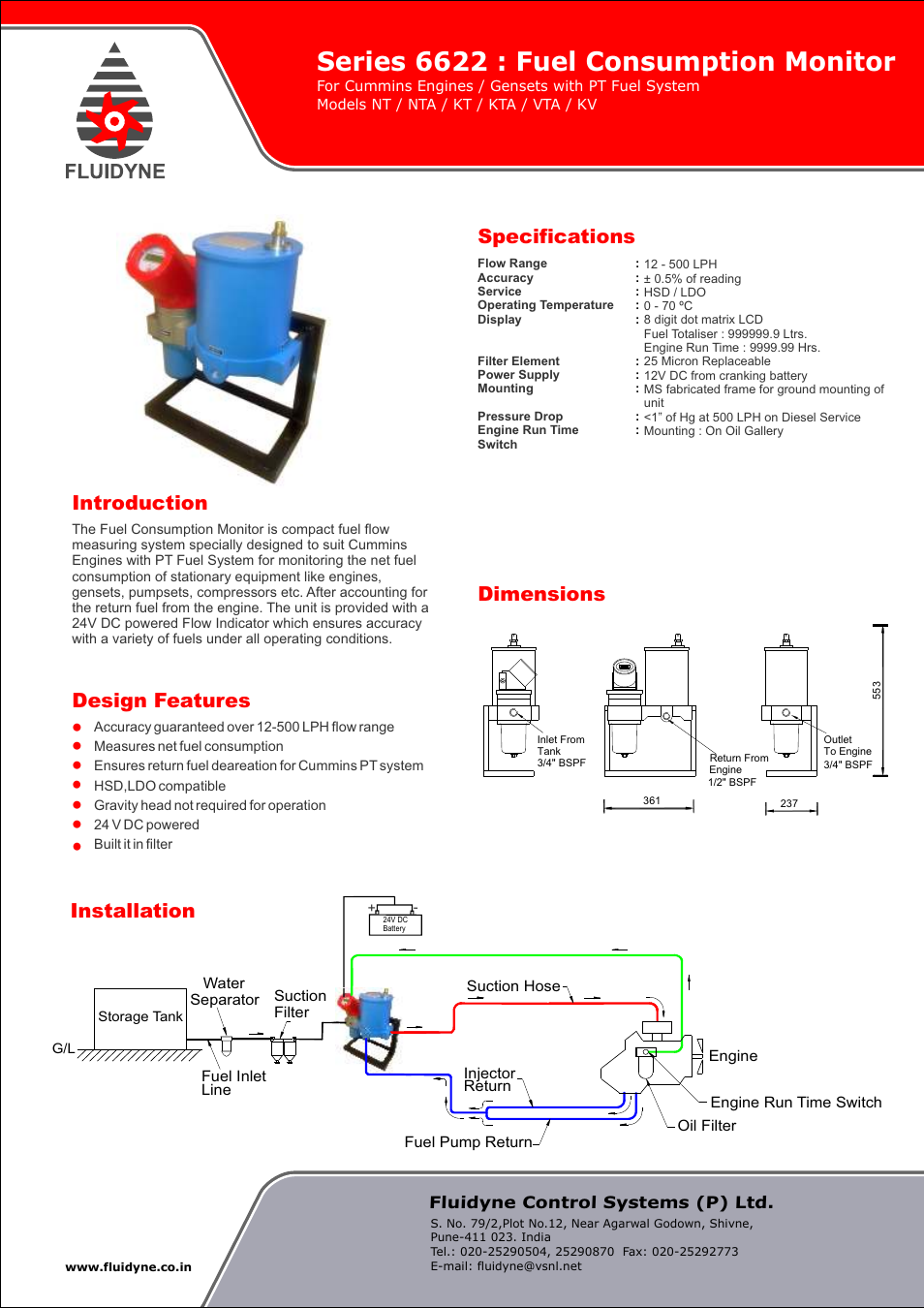 Fluidyne Control Systems 6622 Series Fuel Consumption Monitor User Manual | 1 page