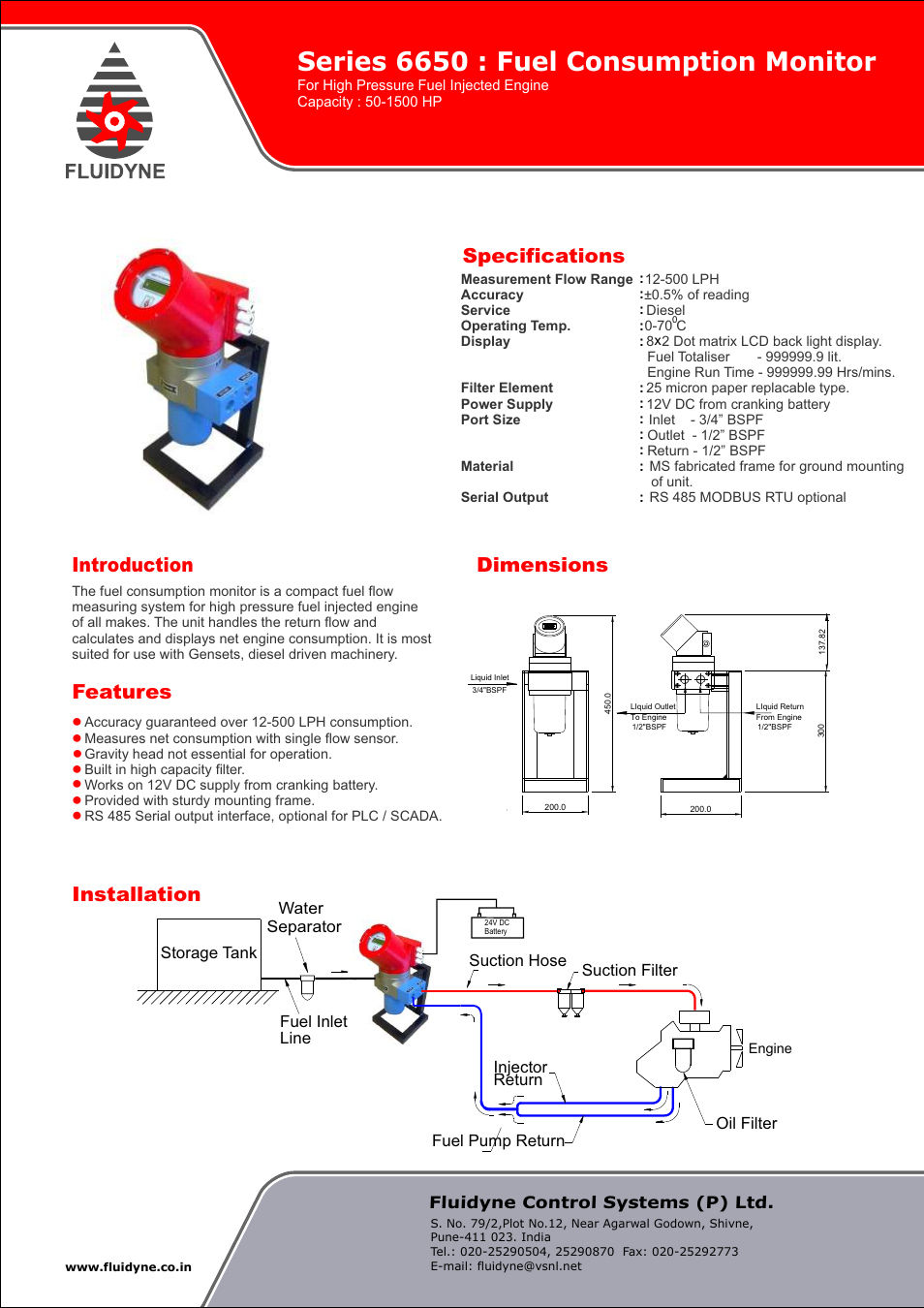 Fluidyne Control Systems 6650 Series Fuel Consumption Monitor User Manual | 1 page