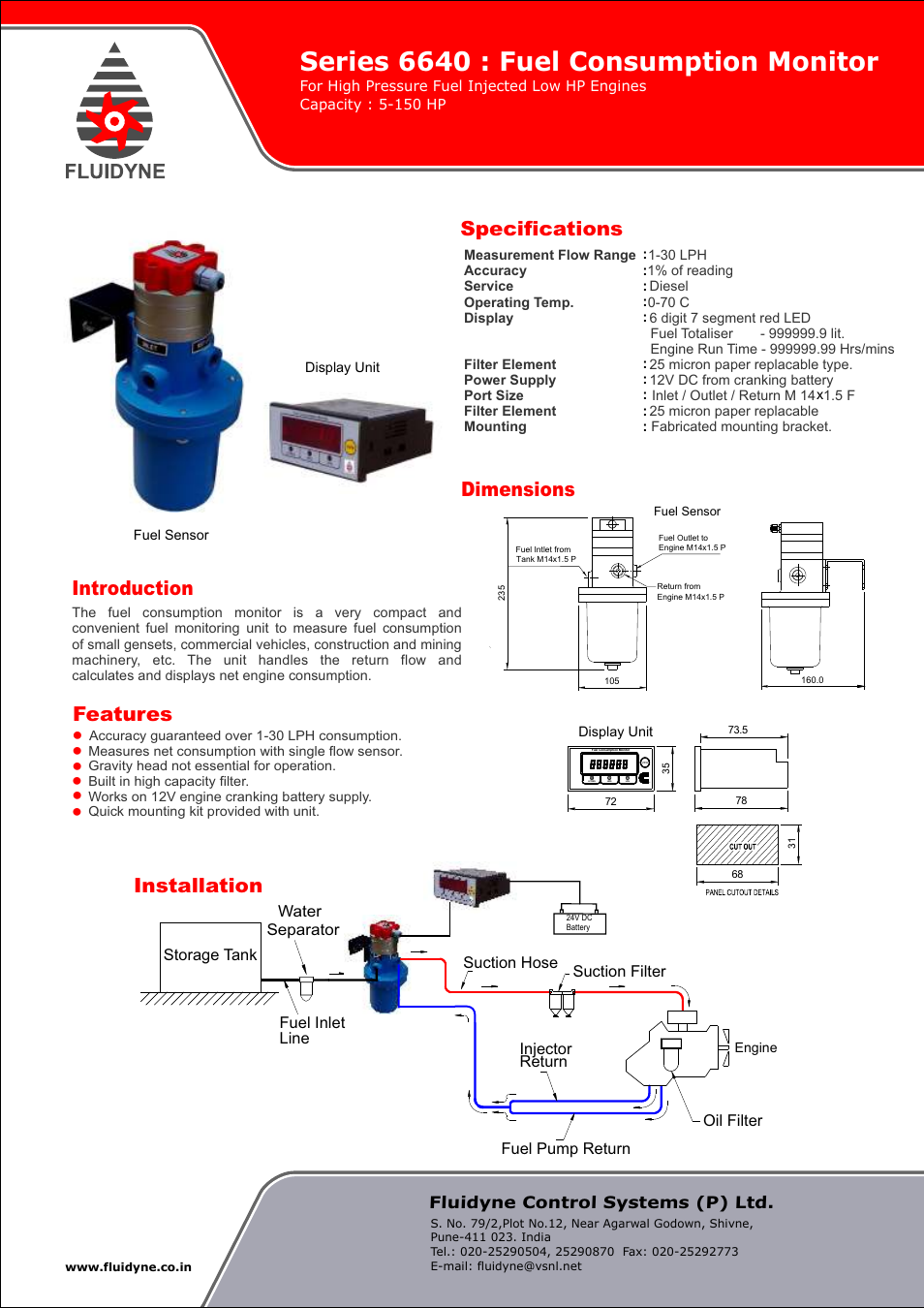 Fluidyne Control Systems 6640 Series Fuel Consumption Monitor User Manual | 1 page