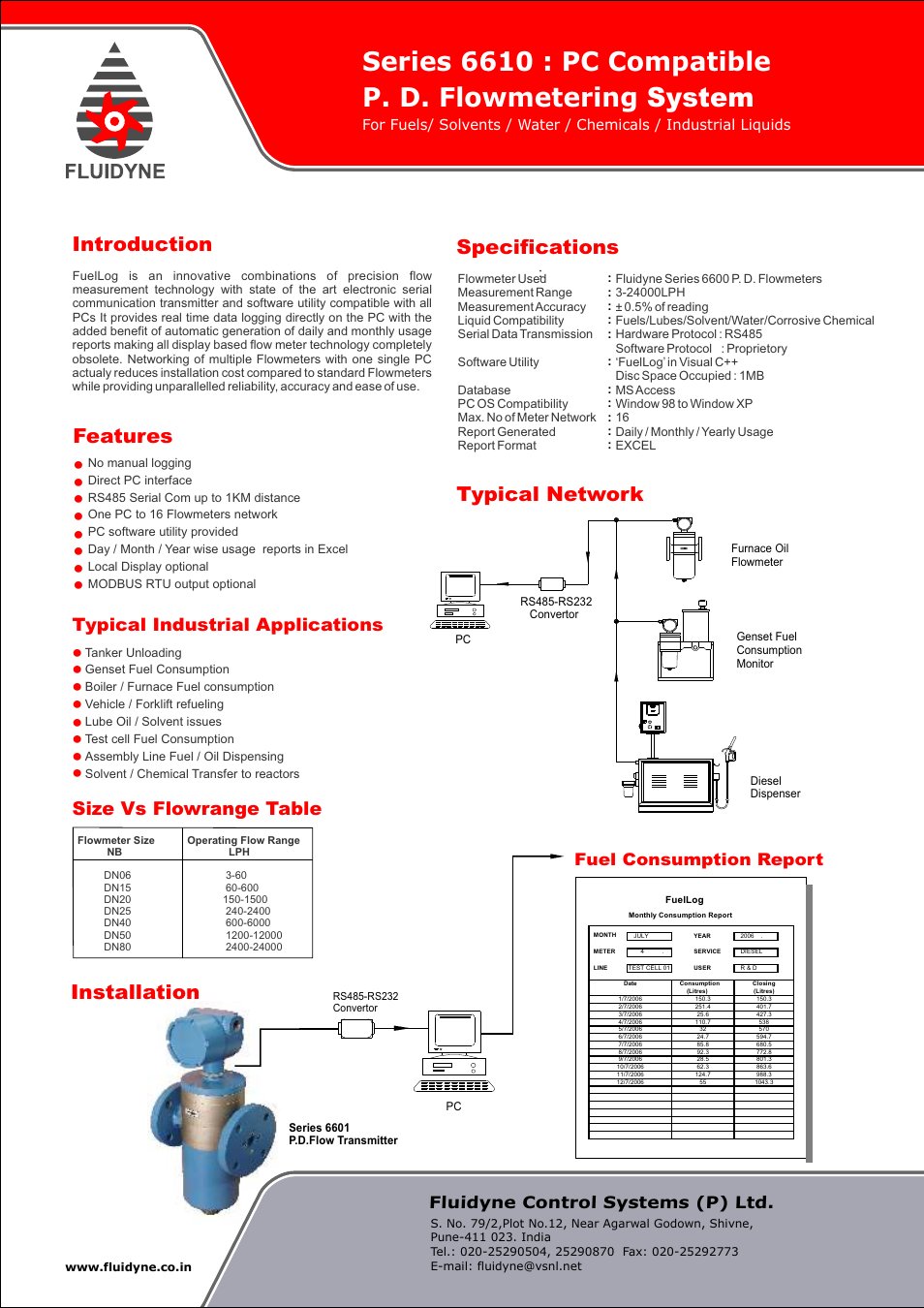 Fluidyne Control Systems 6610 Series PC Compatible P. D. Flowmetering System User Manual | 1 page