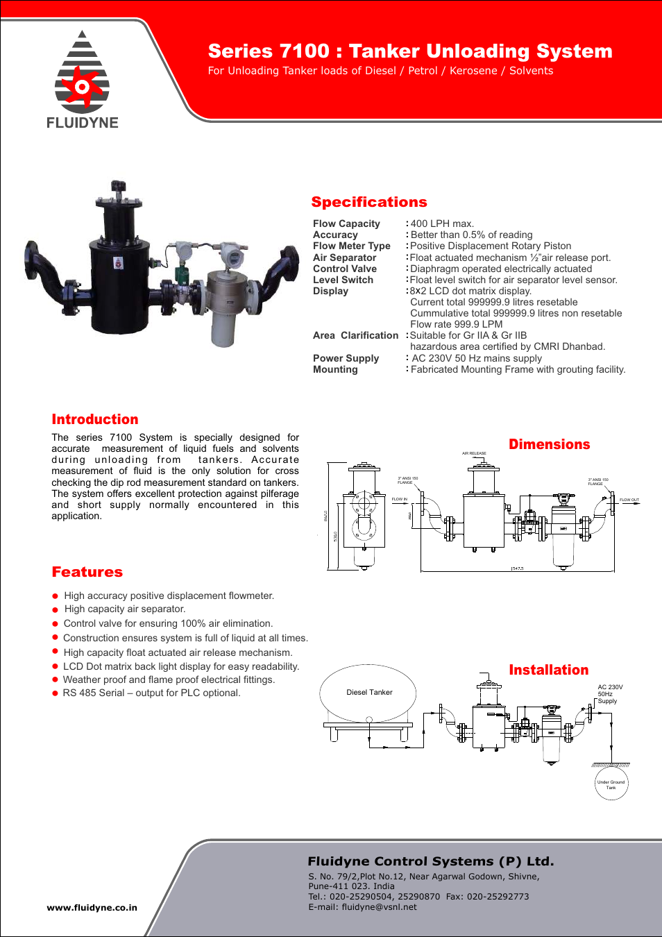 Fluidyne Control Systems 7100 Series Tanker Unloading System User Manual | 1 page