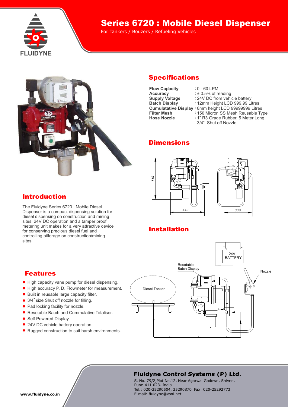 Fluidyne Control Systems 6720 Series Mobile Diesel Dispenser User Manual | 1 page