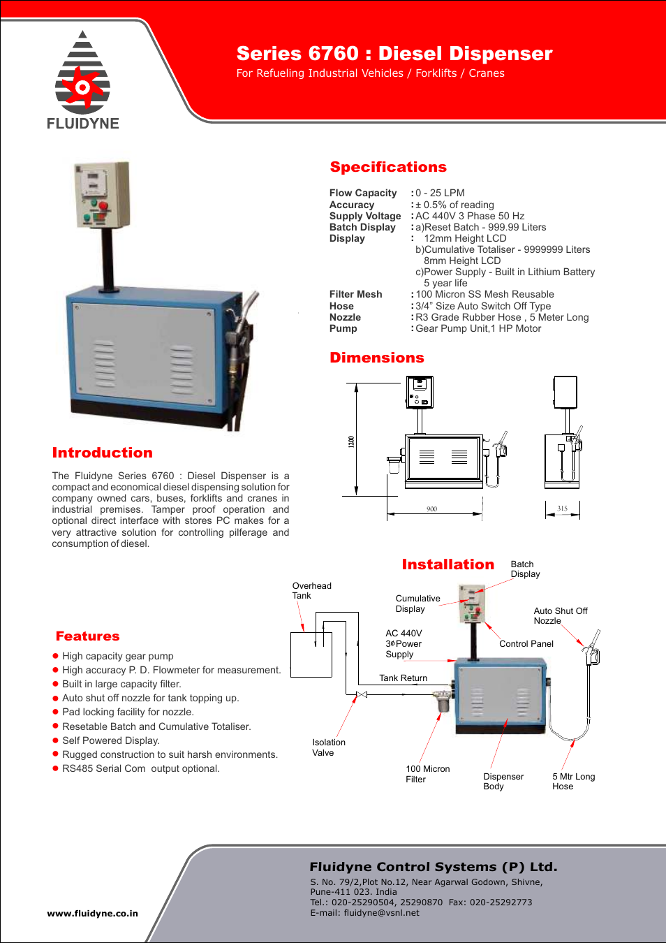 Fluidyne Control Systems 6760 Series Diesel Dispenser User Manual | 1 page