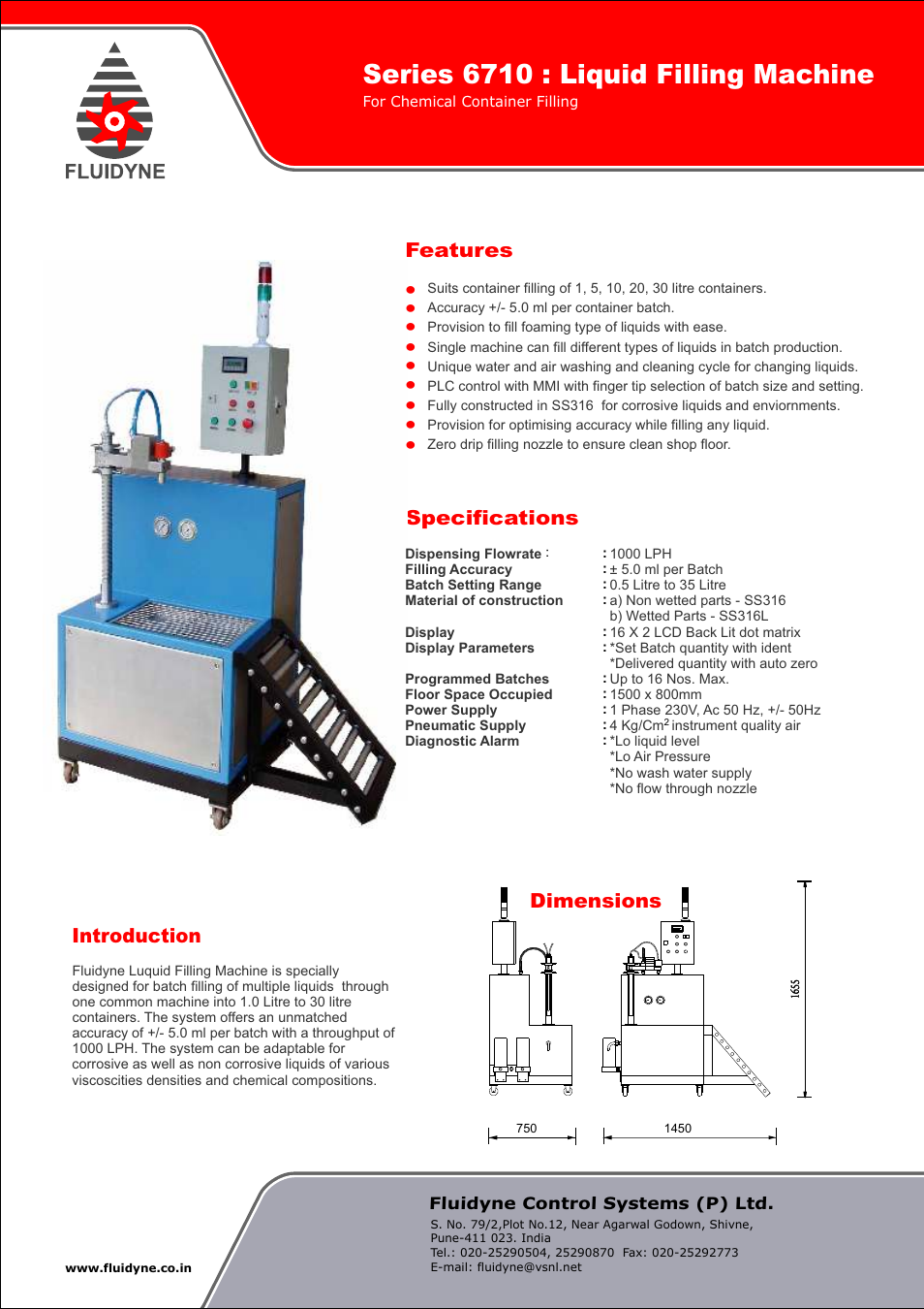 Fluidyne Control Systems 6710 Series Liquid Filling Machine User Manual | 1 page