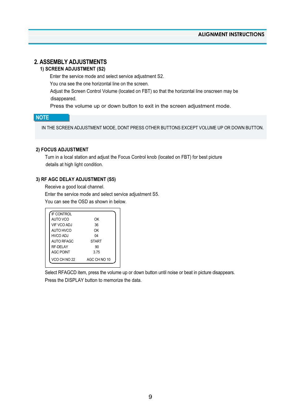 Assembly adjustments | Daewoo DTQ-2133SSN User Manual | Page 10 / 35