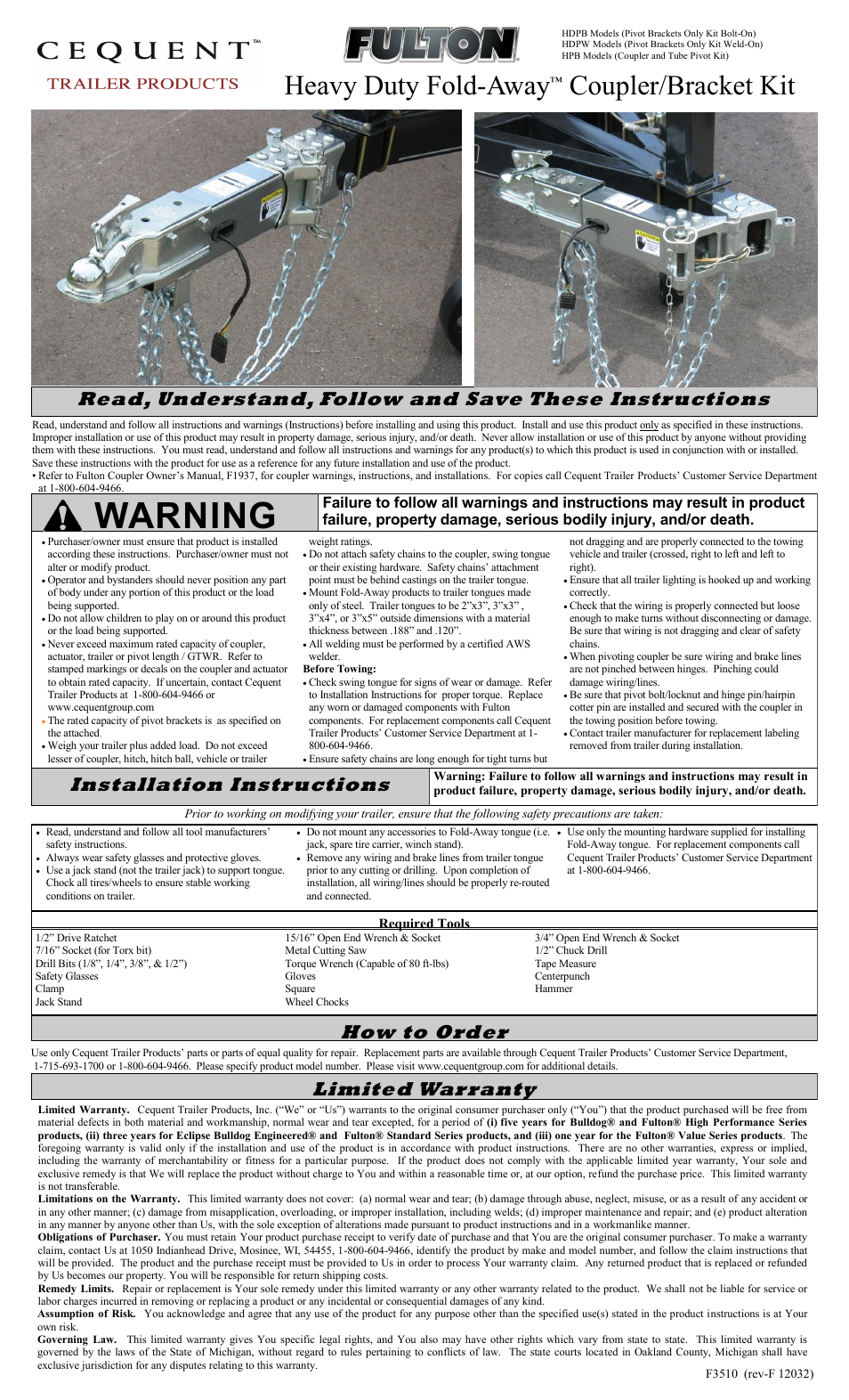Fulton Performance HDPB350301 User Manual | 6 pages