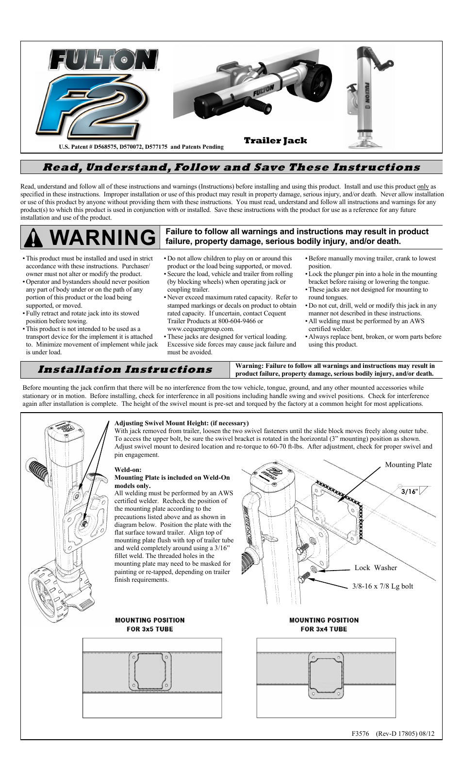 Fulton Performance 1413230134 User Manual | 10 pages