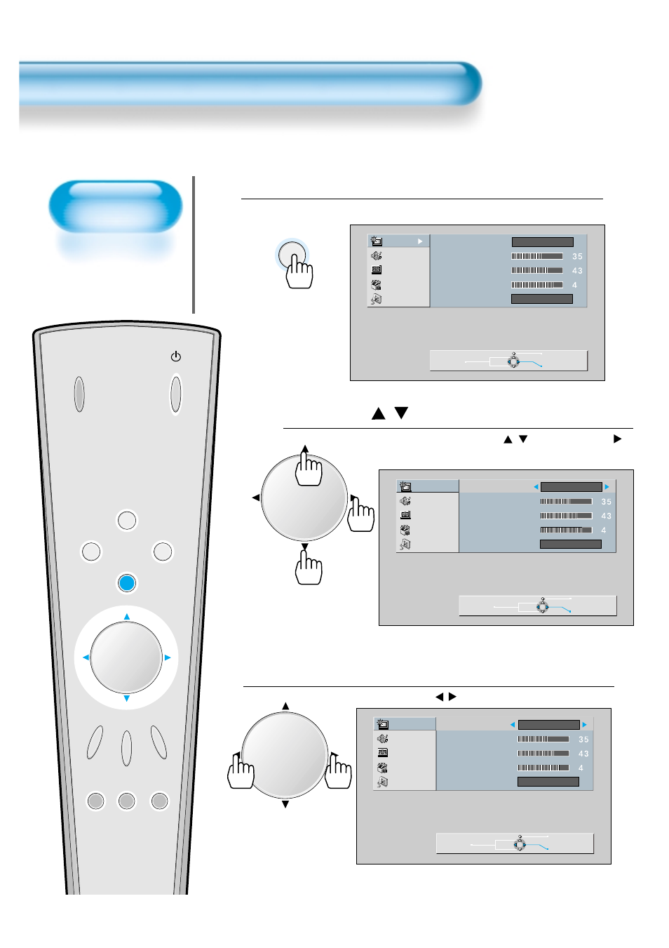 Press the / button, Select the custom mode, Press the menu button | Customizing picture, Menu | Daewoo DP - 42 GP User Manual | Page 19 / 35