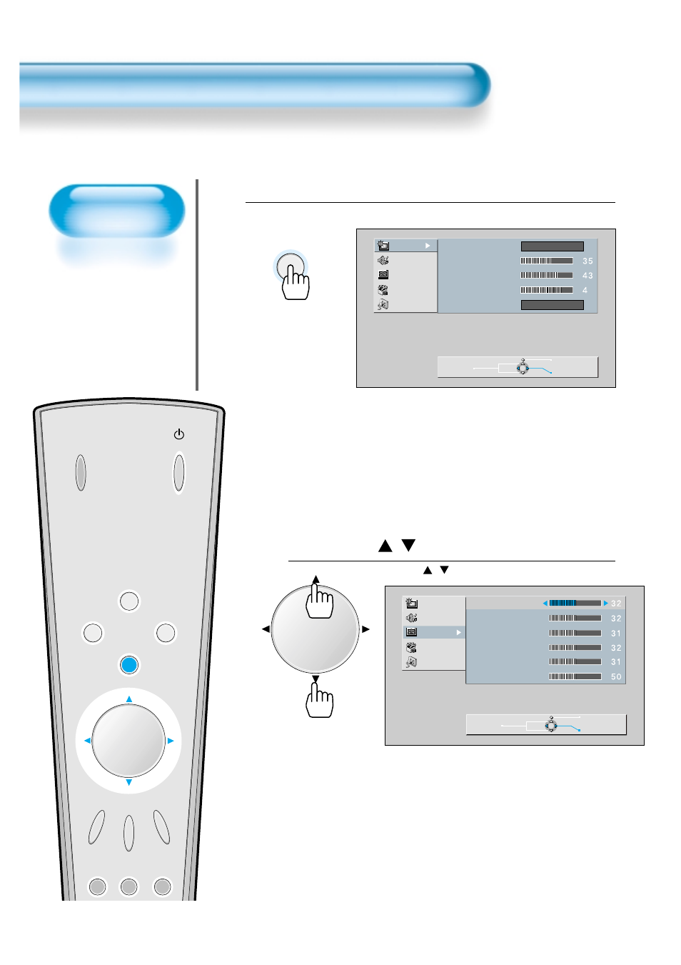 Press the menu button, Press the / button, Adjusting screen position and size | Menu | Daewoo DP - 42 GP User Manual | Page 23 / 35