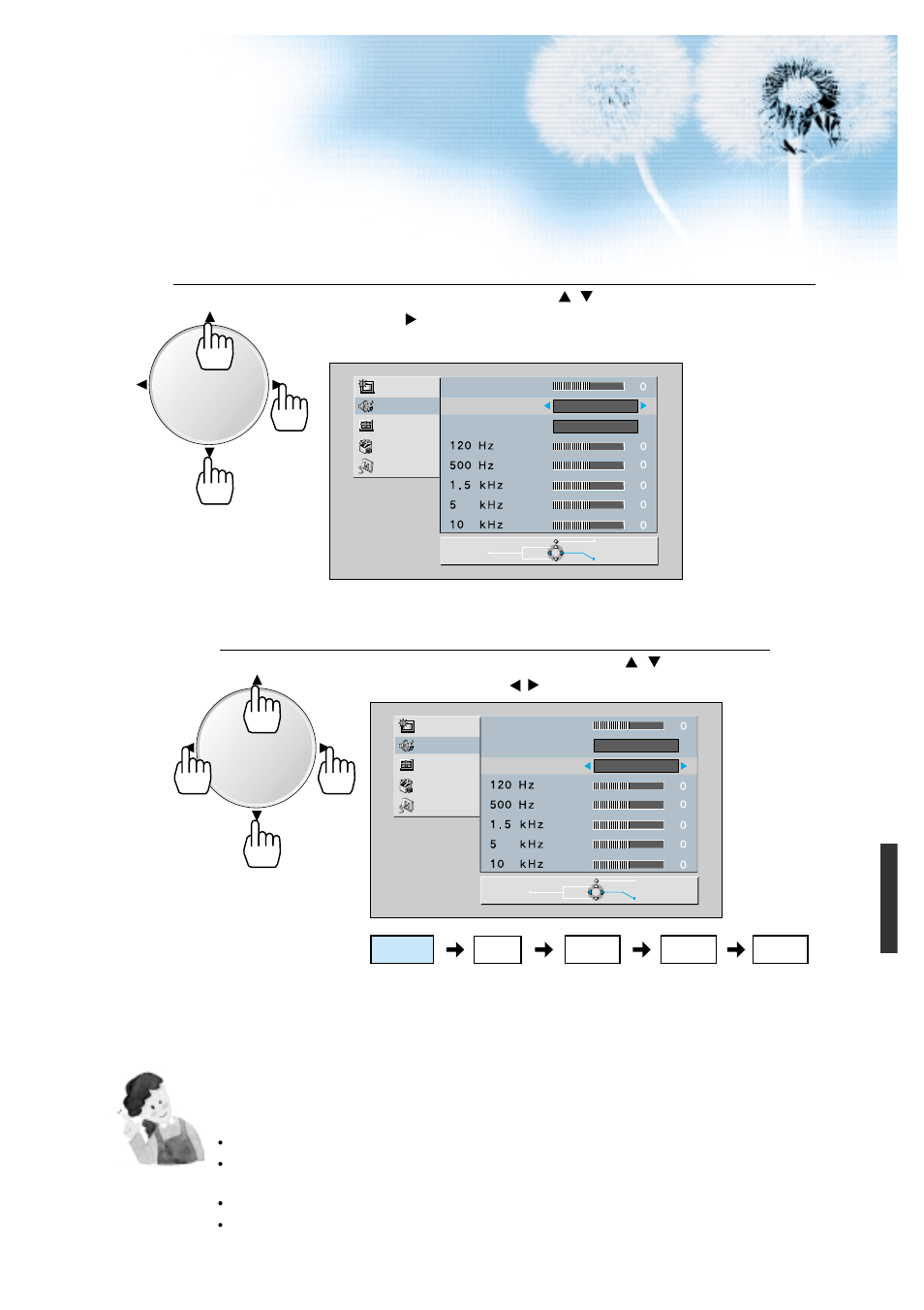 Select the spatial effect mode, Select the sound mode | Daewoo DP - 42 GP User Manual | Page 30 / 35