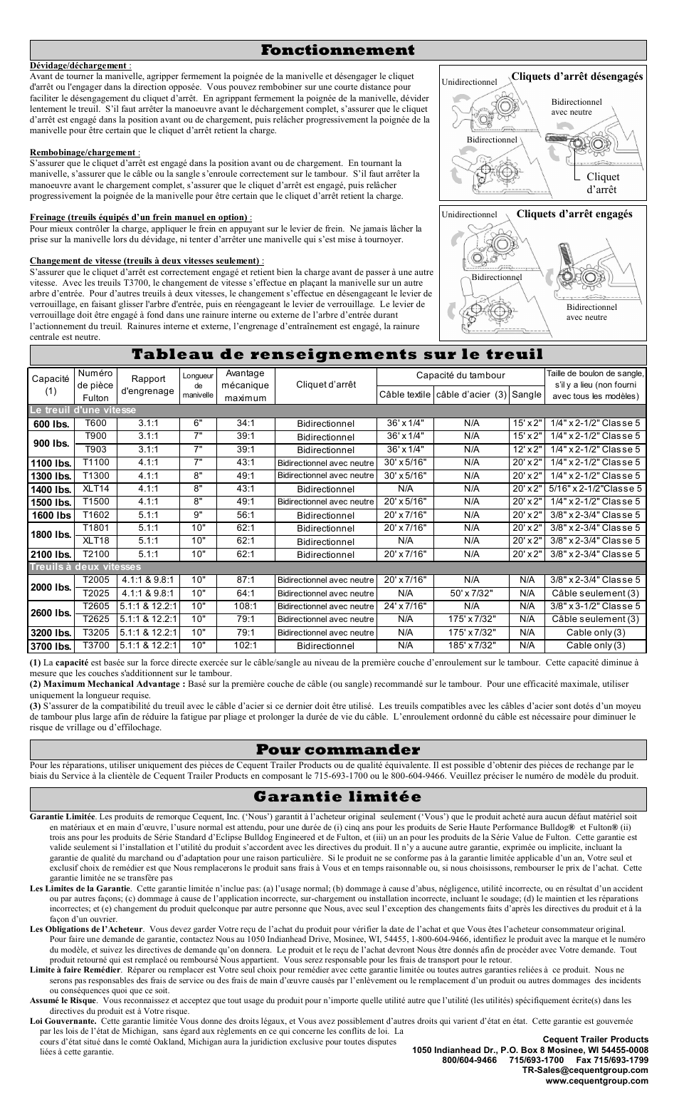 Pour commander, Fonctionnement | Fulton Performance XLT18ZB101 User Manual | Page 4 / 8