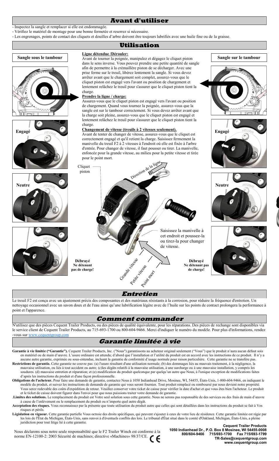 Comment commander, Garantie limitée à vie, Entretien | Utilisation, Avant d'utiliser | Fulton Performance FW32000301 User Manual | Page 4 / 10