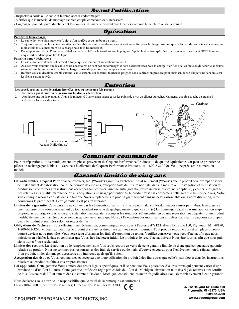 Comment commander, Garantie limitée de cinq ans, Opération avant l'utilisation | Entretien | Fulton Performance KX15500301 User Manual | Page 4 / 10
